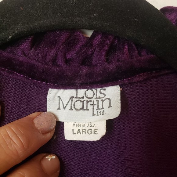 Vintage Lois Martin night gown size Large velvet purple bell sleeve lace trim - Picture 10 of 10